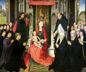 La Vergine col Bambino con san Giacomo e san Domenico che presentano i donatori e la loro famiglia, nota come la Vergine di Jacques Floreins, ca. 1490